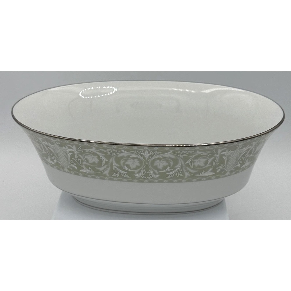 Sango Buckingham Oval Serving Bowl 3680 Japan White and Green Floral EUC